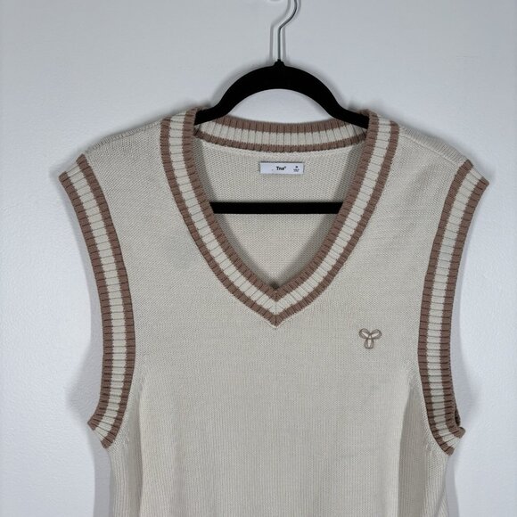 Tna Aritzia Women M Cream Brown Knit Preppy Academia V-Neck Marcy Sweater Vest - Picture 4 of 10
